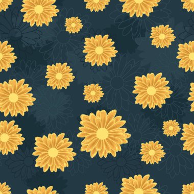 Koyu mavi zemin üzerine turuncu papatya çiçekler ile Seamless modeli