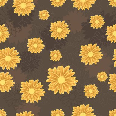 Turuncu papatya çiçekler karanlık koyu sarı zemin üzerine ile Seamless modeli