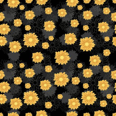 Siyah zemin üzerine altın papatya çiçekler ile Seamless modeli