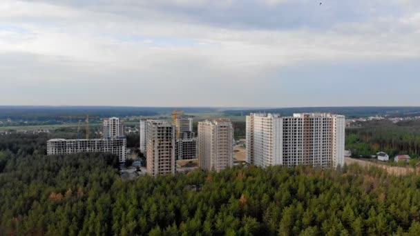 Building City Forest Aerial Survey Construction Residential Complex — Stock Video