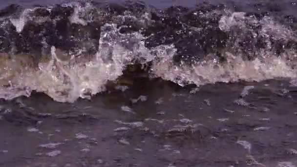 海上航空スローモーション撮影岸に向かって急いでの波の動きを遅波 白い海からテクスチャーを作成する動きが泡波として — ストック動画