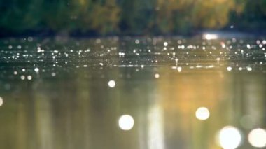 Hangi nehirden yansıtılır dalgalı su yüzeyi ufuk atış güneş güzel bokeh ile bakıyor.