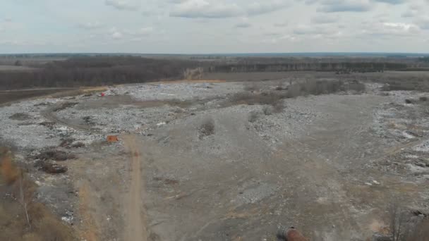 Aerial Directly Landfill Garbage Dump Tractor Working — Stock Video