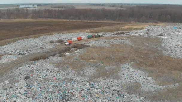 Aerial Directly Landfill Garbage Dump Tractor Working — Stock Video