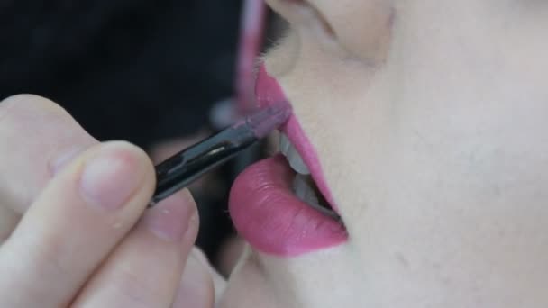 Професійні губи макіяж — стокове відео