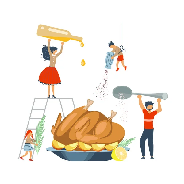 Feliz Familia Cocinando Juntos Pavo Para Concepto Del Día Acción — Foto de Stock