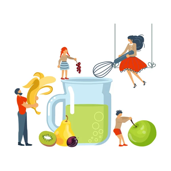 Feliz Familia Cocinando Juntos Saludable Concepto Batido Verde Póster Plantilla — Foto de Stock