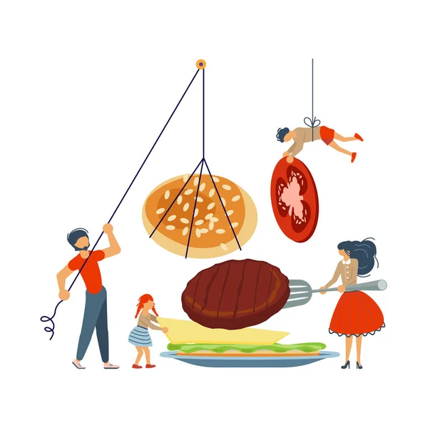 Wspólne Gotowanie Hamburger Koncepcji Szczęśliwą Rodzinę Plakat Szablon Transparent Gotowania — Zdjęcie stockowe