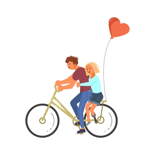 Pareja de amantes discapacitados está montando una bicicleta . — Archivo Imágenes Vectoriales