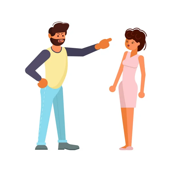 Man and woman quarrelling and making a loud public scandal. — Stock Vector