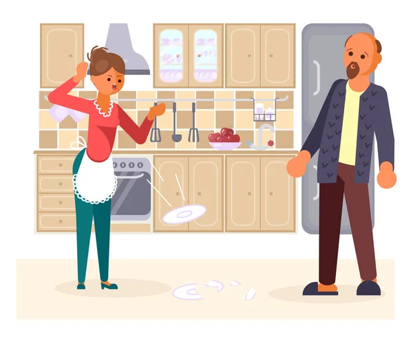 La pareja de casados discute en la cocina — Vector de stock