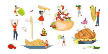 Mutlu aile birlikte mini mutfak takımı