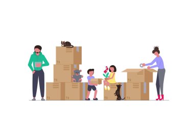 Yeni bir eve taşınma çocuklu aile kavramı 