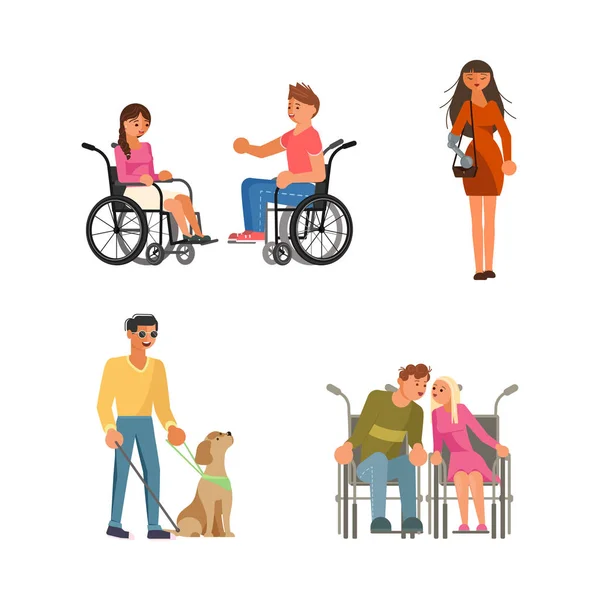 Set of disabled people — Stock Vector