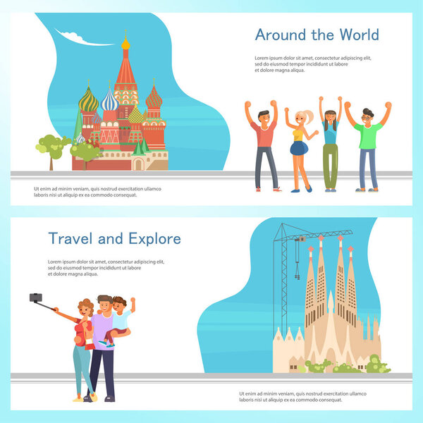 Travel banner template design set