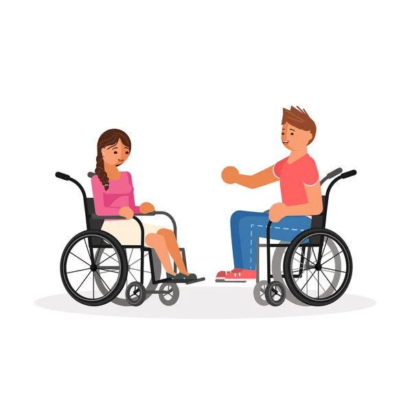 Par de personas con discapacidad en silla de ruedas — Vector de stock