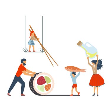 Mutlu aile birlikte bir suşi yemek 