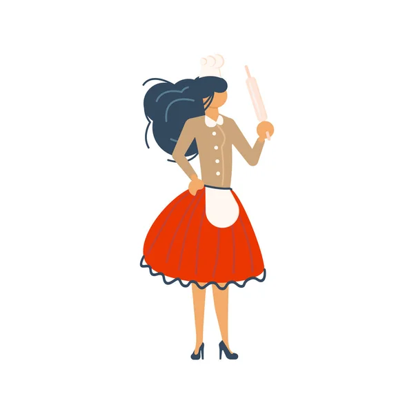 Jolie femme en rouge cuisine — Image vectorielle