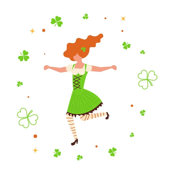 Cute cartoon girl leprechaun dancing — Stock Vector