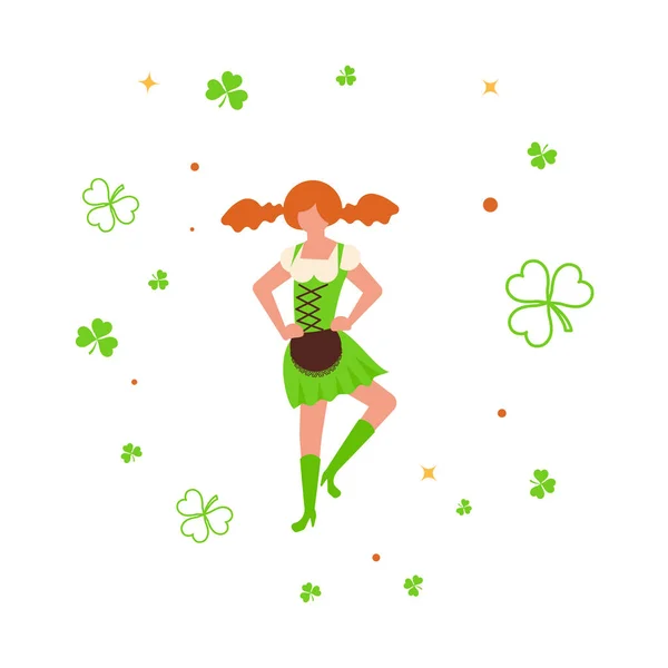 Cute cartoon girl leprechaun dancing — Stock Vector