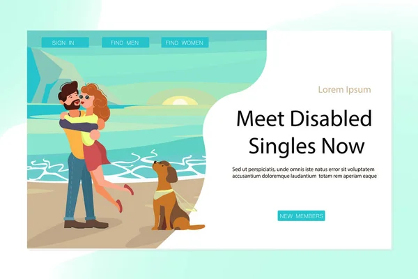 Página de destino para las relaciones virtuales de las personas con discapacidad — Vector de stock
