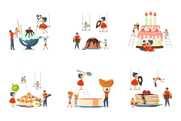 Set de plato de gran tamaño y mini personas — Vector de stock