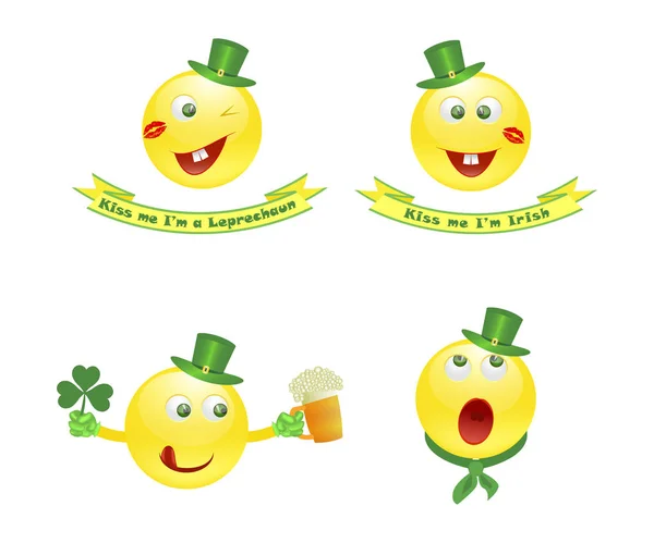 Conjunto de emojis iconos de sonrisa en San Patricio — Archivo Imágenes Vectoriales