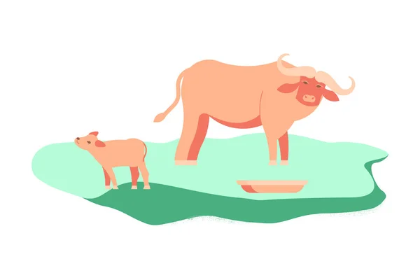 อินเดียน วัว กับ เด็ก . — ภาพเวกเตอร์สต็อก