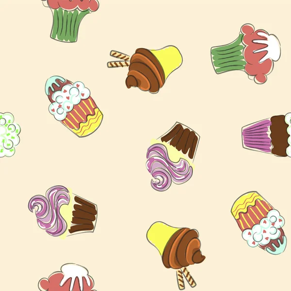 Modèle abstrait sans couture avec cupcakes colorés . — Image vectorielle
