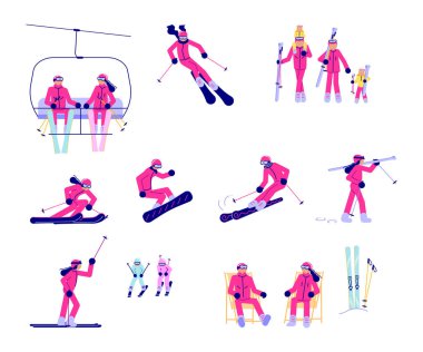 Kayakçılar ve snowboard