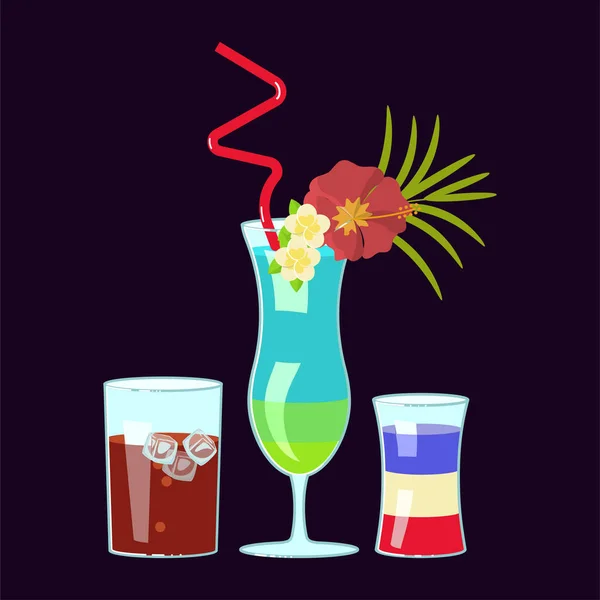 Set Of Exotic Alcoholic Cocktails — Stock Vector