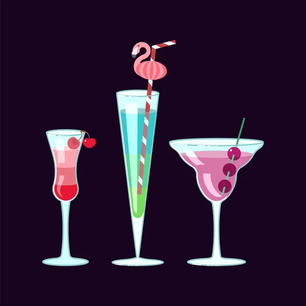 Aantal exotische alcoholische cocktails — Stockvector