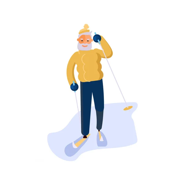 Uomo anziano personaggio sci . — Vettoriale Stock
