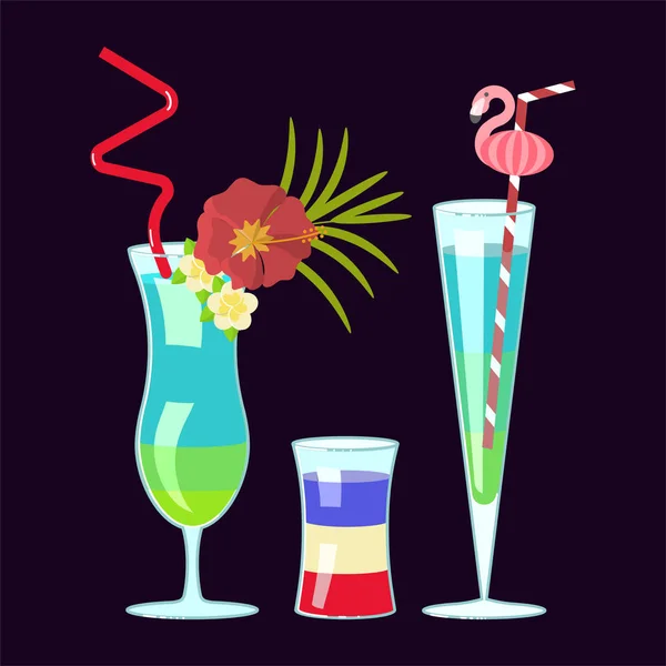 Set of exotic alcoholic cocktails — Stock Vector