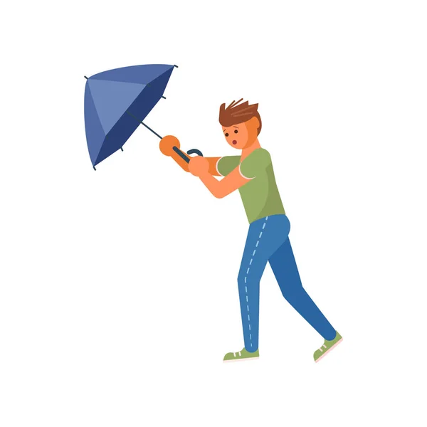 The wind tears the umbrella out — Stock Vector