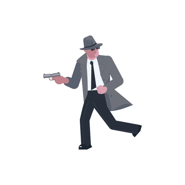 Un homme mystérieux vise avec un pistolet et s'enfuit — Image vectorielle
