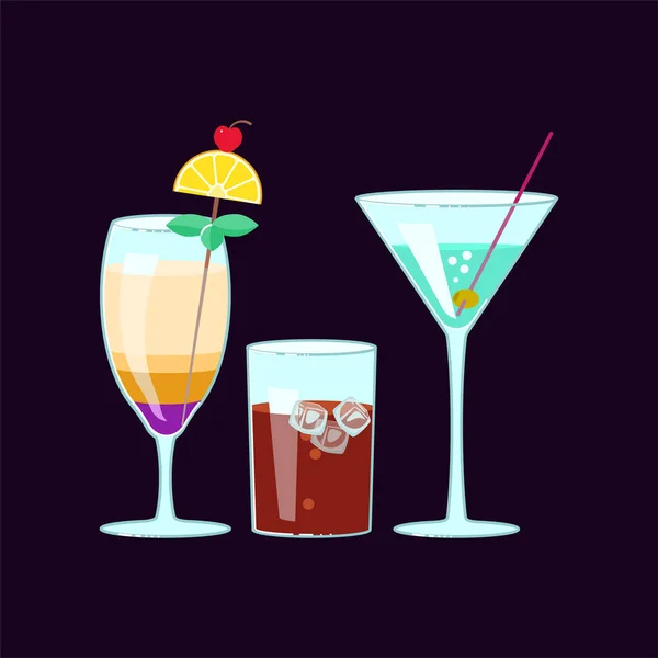 Uppsättning av exotiska alkoholhaltiga drinkar — Stock vektor
