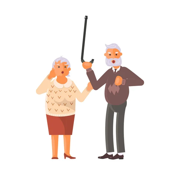 Grandparents family Seniors screaming in horror — Stock Vector