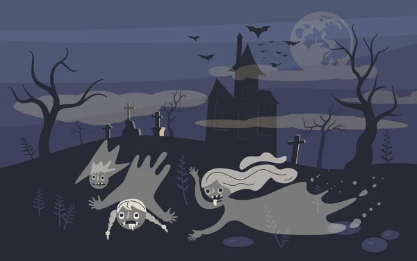 Fantasma y zombi en el aterrador fondo de Halloween — Archivo Imágenes Vectoriales