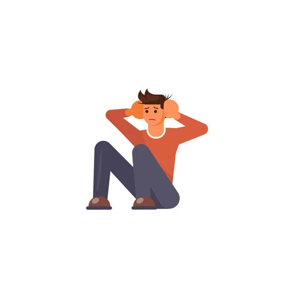 Trauriger unglücklicher Mann sitzt auf dem Boden — Stockvektor