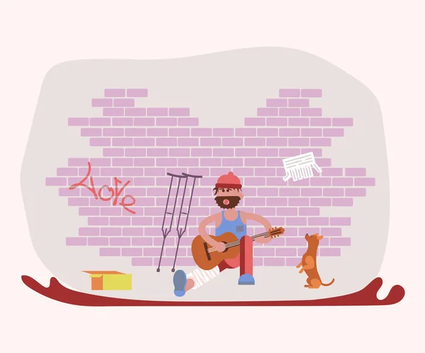 Street tramp performer man character — Stock Vector