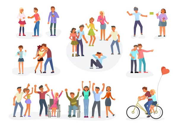 Gran conjunto de adolescentes en diferentes situaciones — Vector de stock