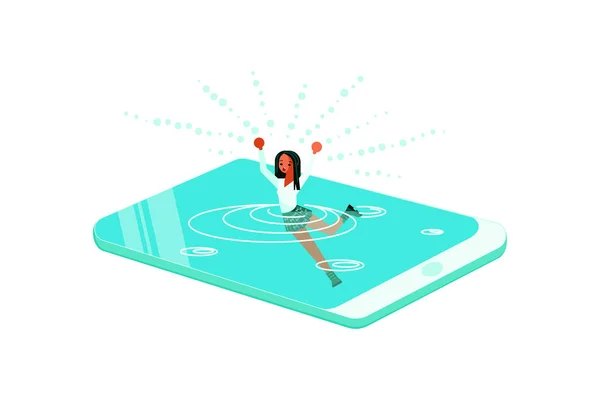 Jeune femme noyée dans le smartphone . — Image vectorielle