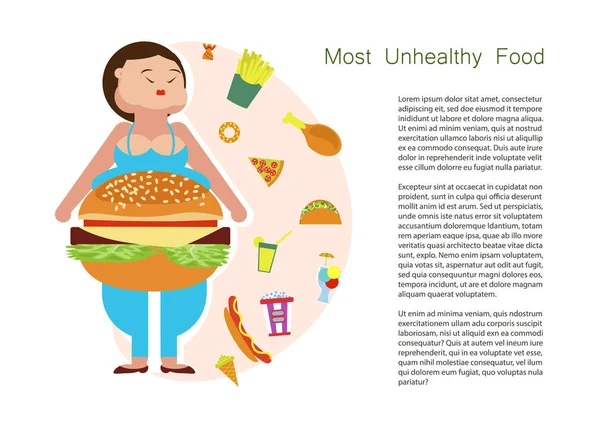 Najbardziej Niezdrowe jedzenie pomysł i dieta porady — Wektor stockowy