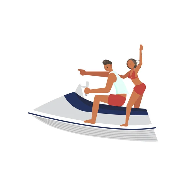 Giovane uomo e donna corsa su aquabike — Vettoriale Stock