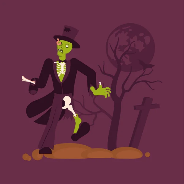 Concepto de hombre zombi en el fondo del cementerio . — Vector de stock