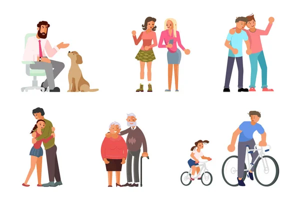 Conjunto de personajes de personas con mejores amigos — Vector de stock