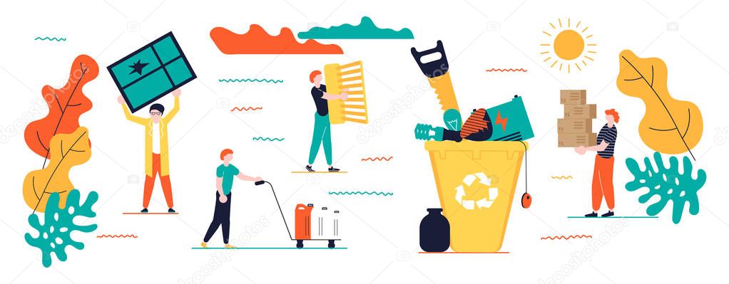 Horizontal banners template for garbage recycling