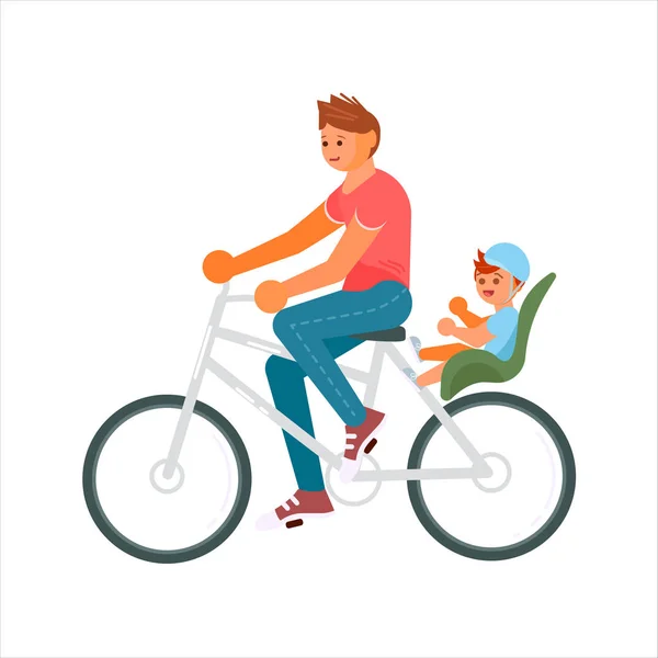 Отец и сын катаются на велосипеде — стоковый вектор