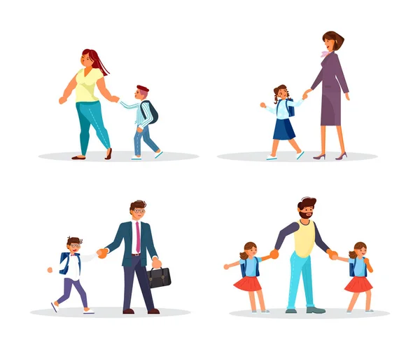Parents et enfants vont à l'école — Image vectorielle